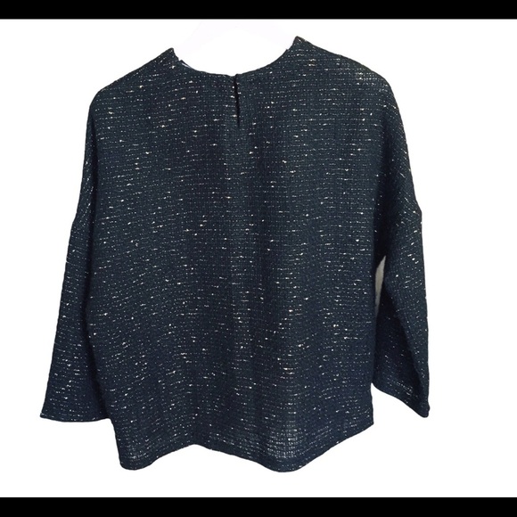 ZARA Woman Metallic Confetti Tweed Boxy Sweater With Back Keyhole Black Sz Small - Picture 7 of 12